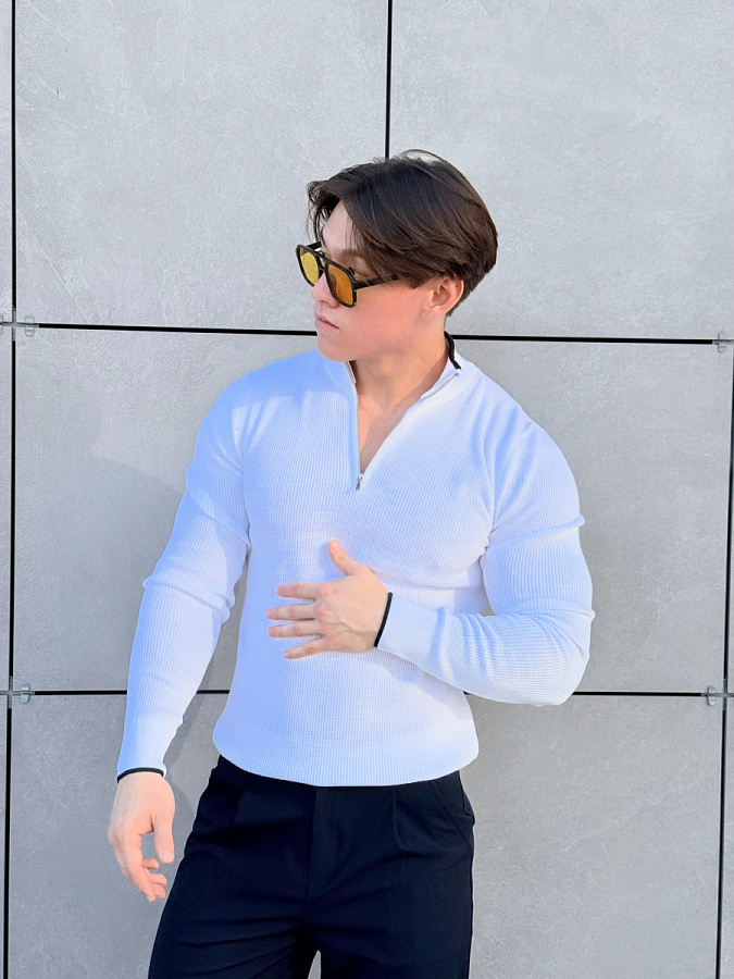 Лонгслив на полузамке белый KKK75